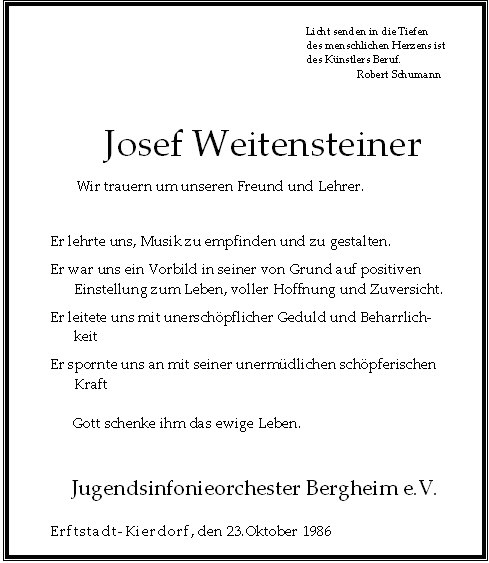 Todesanzeige Josef Weitensteiner